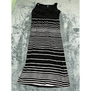 Chaps Womens Black & White Striped Maxi Dress XL Polyester Blend Sleeveless